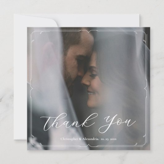 Elegant Script Modern Lijst Trouwfoto Bedankkaart (Voorkant)