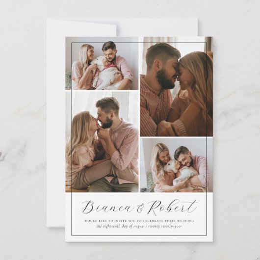 Elegant Script Modern minimalist 5 Photos Wedding Kaart (Voorkant)
