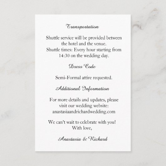 Elegant Script Modern Minimalistisch Bruiloft Deta Informatiekaartje (Achterkant)