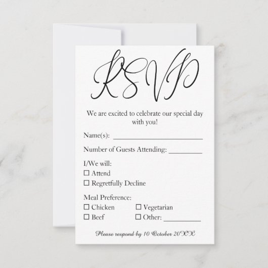 Elegant Script Modern Minimalistisch Bruiloft RSVP Kaartje (Voorkant)