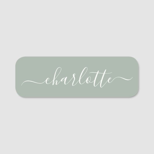 Elegant Script Modern Name Persoonlijke Sage Green Naamplaatje (Voorkant)