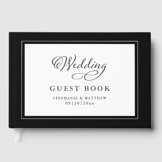 Elegant Script Modern Names Wedding Black & White Gastenboek (Voorkant)