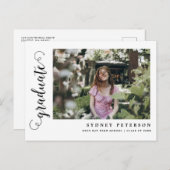 Elegant Script Modern Photo Afstuderen Invitation Briefkaart (Voorkant / Achterkant)