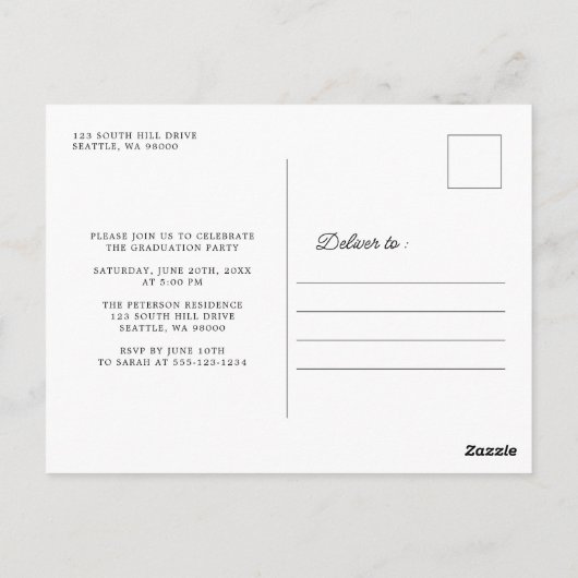 Elegant Script Modern Photo Afstuderen Invitation Briefkaart (Achterkant)