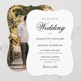 Elegant Script Modern Photo Wedding Kaart