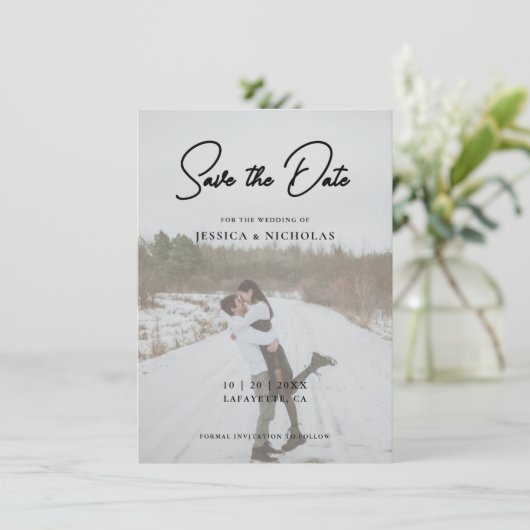 Elegant Script Modern Photo Wedding Save The Date (Staand voorkant)