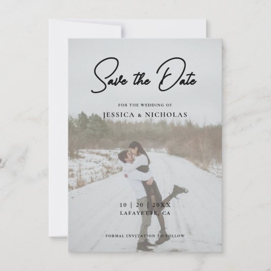 Elegant Script Modern Photo Wedding Save The Date (Voorkant)
