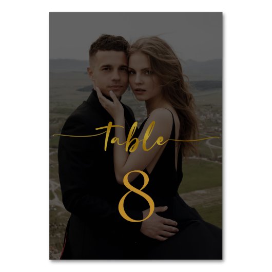 Elegant Script Modern Photo Wedding Table Number Kaart (Voorkant)
