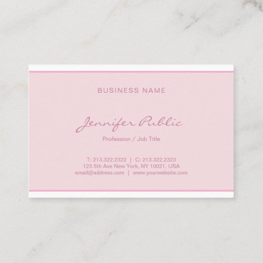 Elegant script Modern Roze Stijlvolle Minimale Gew Visitekaartje (Achterkant)