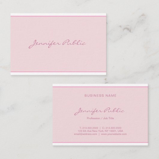 Elegant script Modern Roze Stijlvolle Minimale Gew Visitekaartje (Voorkant / Achterkant)