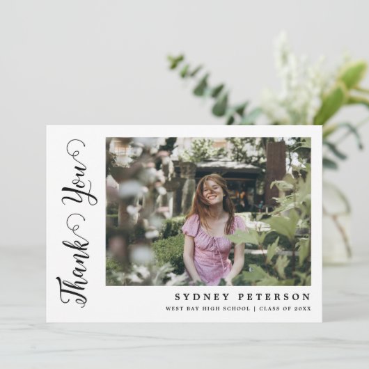 Elegant Script Modern Simple 2 Photo Afstuderen Bedankkaart (Staand voorkant)