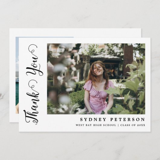 Elegant Script Modern Simple 2 Photo Afstuderen Bedankkaart (Voorkant / Achterkant)