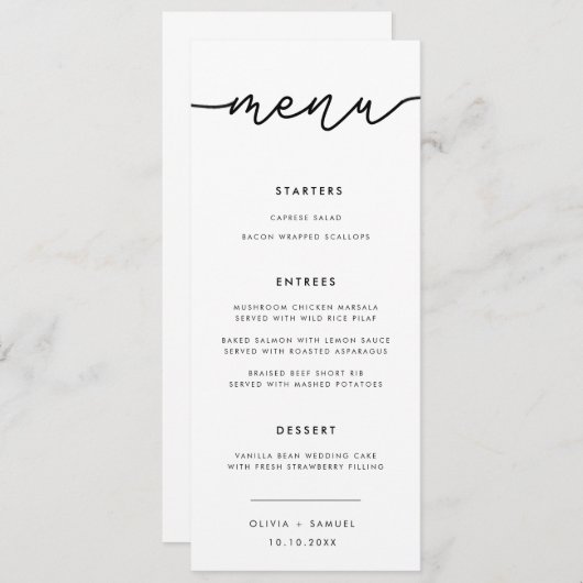 Elegant Script Modern Simple Wedding Menu Invitati Kaart (Voorkant / Achterkant)