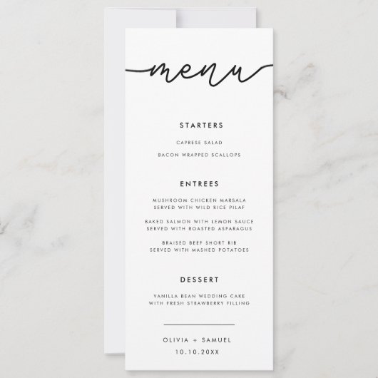 Elegant Script Modern Simple Wedding Menu Invitati Kaart (Voorkant)
