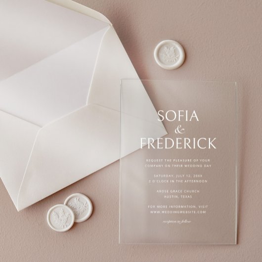 Elegant Script Modern Transparant Wit Acryl Uitnodigingen
