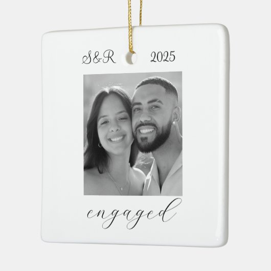 Elegant Script Modern Verloving Foto Keepsake Keramisch Ornament (Links)