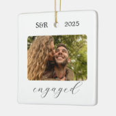 Elegant Script Modern Verloving Foto Keepsake Keramisch Ornament (Links)