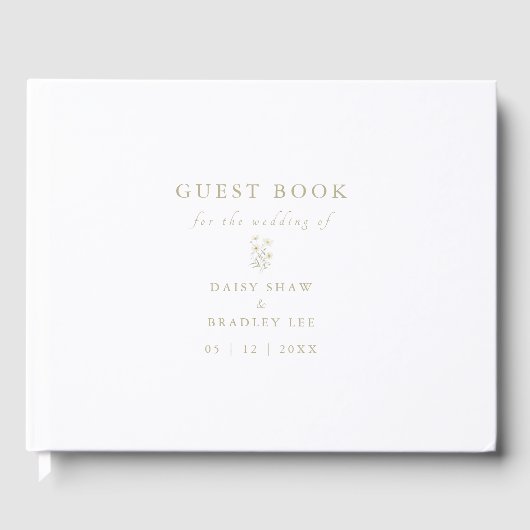 Elegant Script Modern Waterverf Madeliefje Gastenboek (Voorkant)