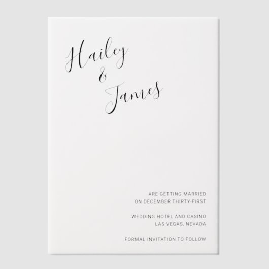 Elegant script Modern Wedding Save the Date Vellum Uitnodigingen (Voorkant)