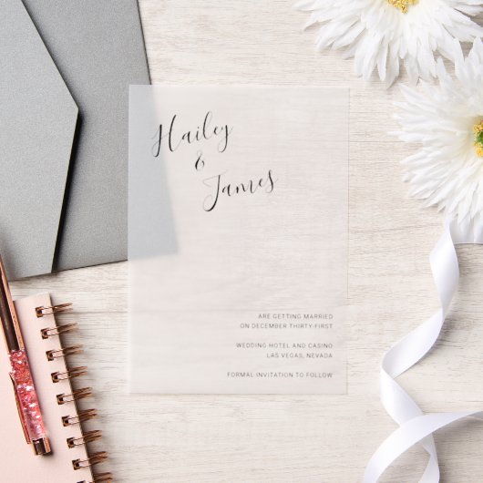 Elegant script Modern Wedding Save the Date Vellum Uitnodigingen (Huwelijk)