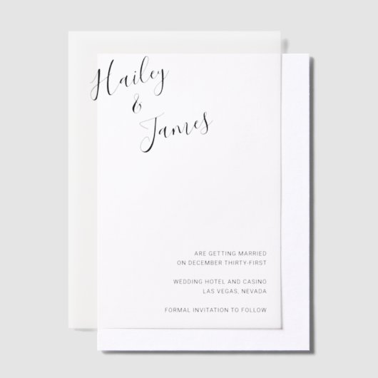 Elegant script Modern Wedding Save the Date Vellum Uitnodigingen (Offset)
