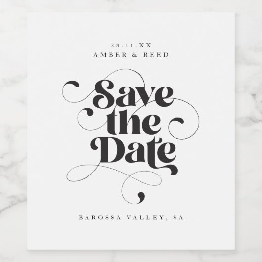 Elegant Script Modern Zwart Wit Art Design Opslaan Wijn Etiket (Enkel label)