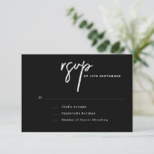 Elegant script Modern zwart-wit bruiloft RSVP Kaartje (Staand voorkant)