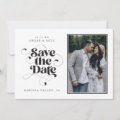 Elegant Script Modern Zwart Wit Kunst Design Foto Save The Date (Voorkant)