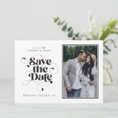 Elegant Script Modern Zwart Wit Kunst Design Foto Save The Date (Staand voorkant)