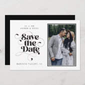 Elegant Script Modern Zwart Wit Kunst Design Foto Save The Date (Voorkant / Achterkant)