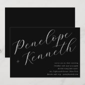 Elegant script Moderne bruiloft zwarte website RSV Kaart (Voorkant / Achterkant)