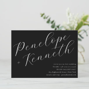 Elegant script Moderne bruiloft zwarte website RSV Kaart