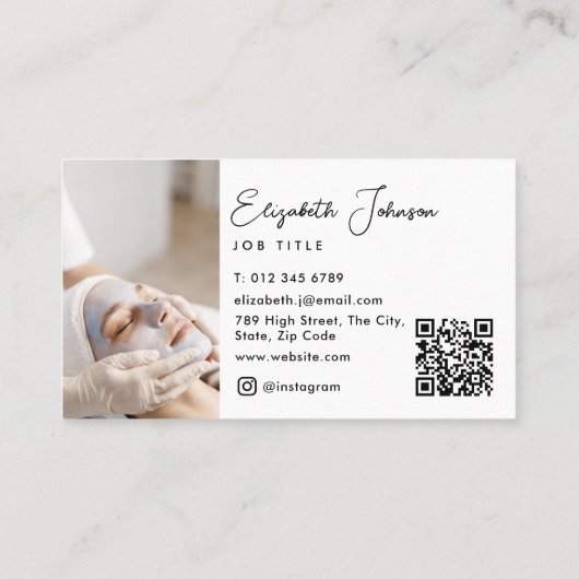 Elegant script moderne chique foto QR-code Visitekaartje (Achterkant)