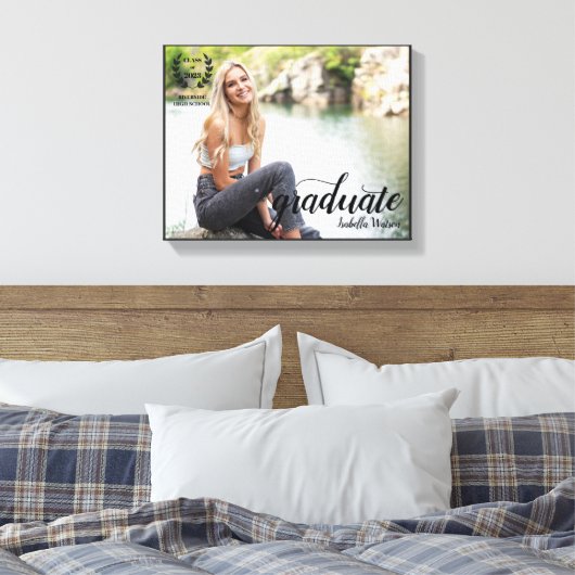 Elegant Script Moderne Foto Afstuderen Canvas Afdruk (Insitu (Slaapkamer))