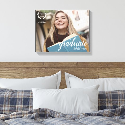 Elegant Script Moderne Foto Afstuderen Canvas Afdruk (Insitu (Slaapkamer))