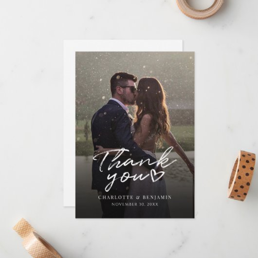 Elegant script Moderne foto bruiloft Dank u Notitiekaartje (Voorkant / Achterkant in situ)