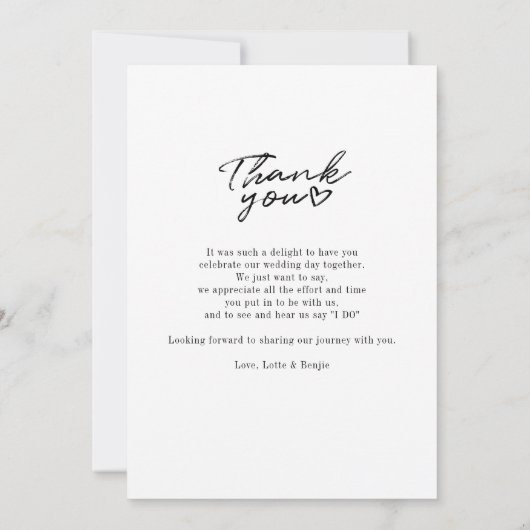 Elegant script Moderne foto bruiloft Dank u Notitiekaartje (Achterkant)