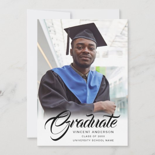 Elegant script | Moderne foto van Afstudeerder Aankondiging (Voorkant)