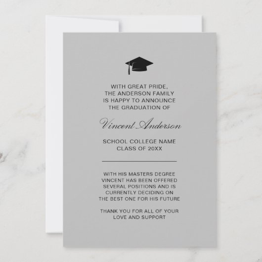 Elegant script | Moderne foto van Afstudeerder Aankondiging (Achterkant)