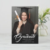 Elegant script | Moderne foto van Afstudeerder Aankondiging (Staand voorkant)