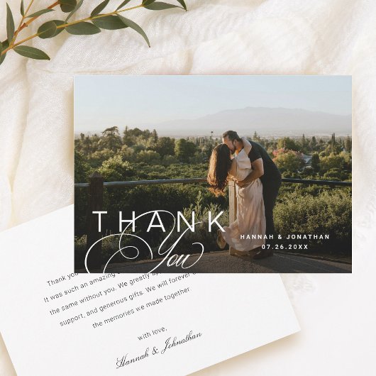 Elegant script Moderne trouwfoto Bedankkaart