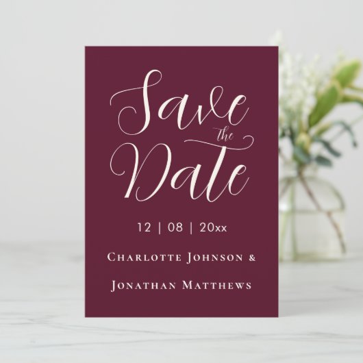 Elegant script Moderne trouwfoto Save The Date (Staand voorkant)