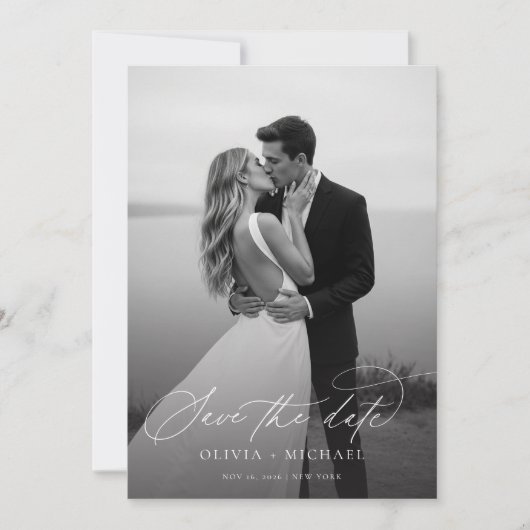 Elegant script Moderne trouwfoto Save The Date (Voorkant)