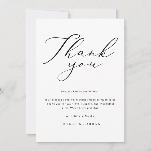 Elegant Script Moderne Trouwreceptie Bedankkaart (Voorkant)