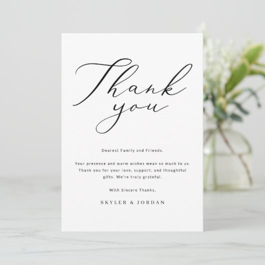 Elegant Script Moderne Trouwreceptie Bedankkaart (Staand voorkant)