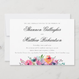 Elegant Script Moderne Waterverf Floral Wedding Kaart