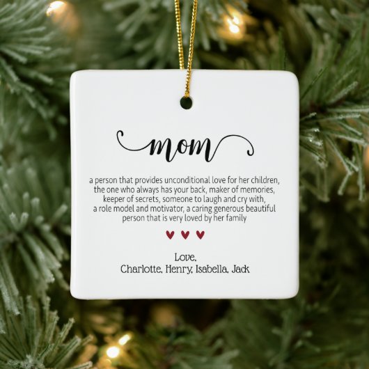 Elegant Script Mom Definitie Aangepaste Kerstmis Keramisch Ornament (Boom)
