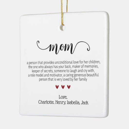 Elegant Script Mom Definitie Aangepaste Kerstmis Keramisch Ornament (Links)