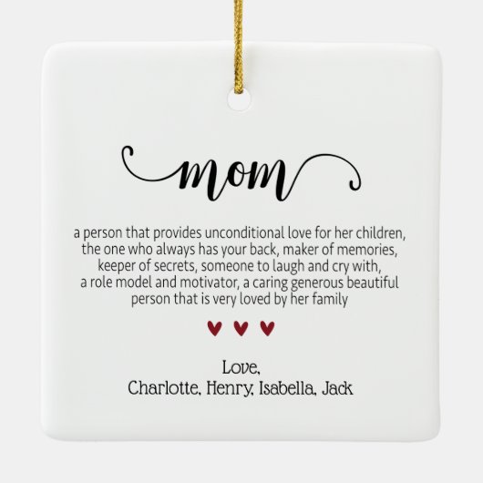 Elegant Script Mom Definitie Aangepaste Kerstmis Keramisch Ornament (Achterkant)
