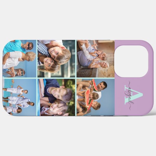 Elegant Script Monogram 6 Foto Lila en Mint Case-Mate iPhone Case (Achterkant (horizontaal))